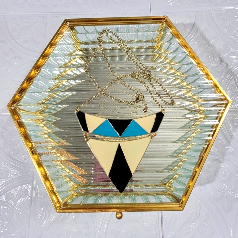 Aztec Triangle Pendant Goldtone Fashion Statement Necklace